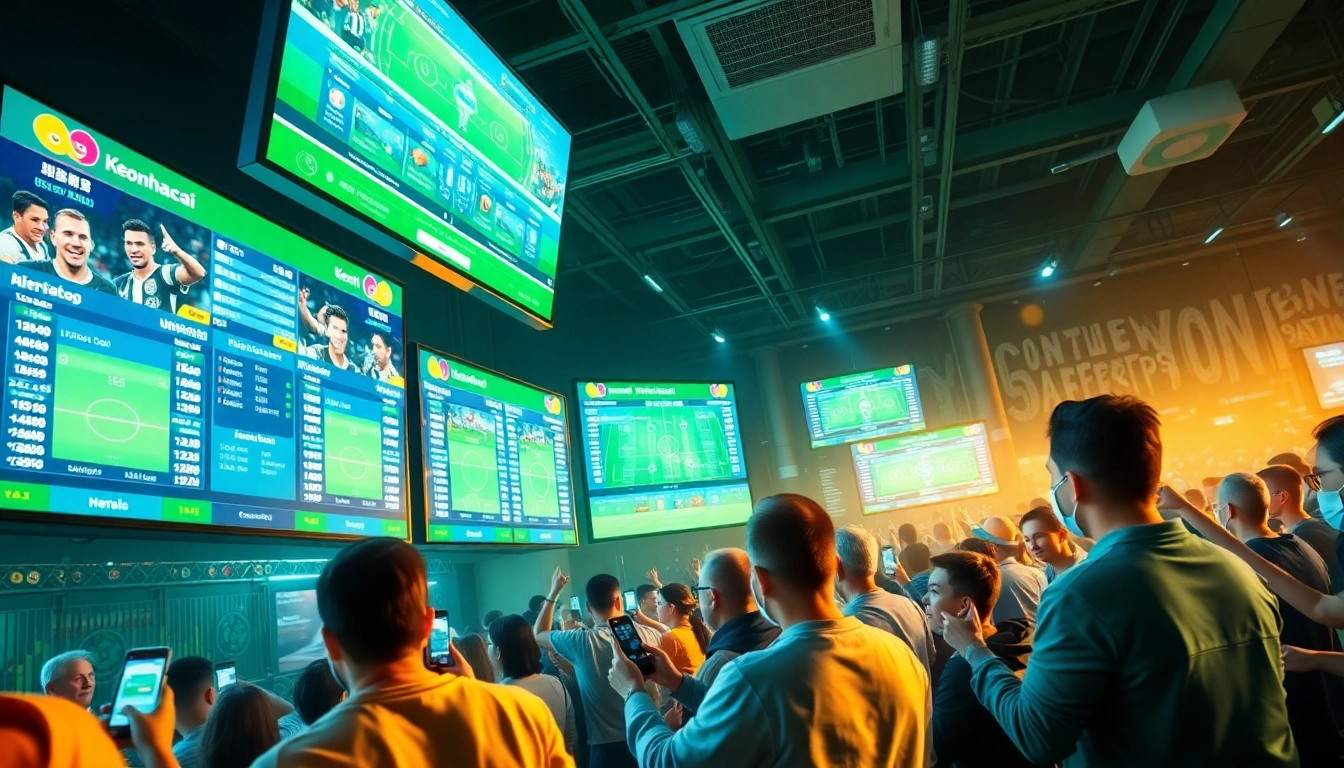 Engaged football bettors using Keonhacai for real-time betting odds and game analysis.