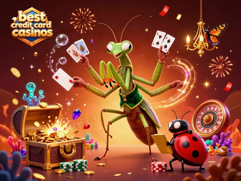 Experience the excitement at the best credit card casinos with vibrant characters and casino elements.