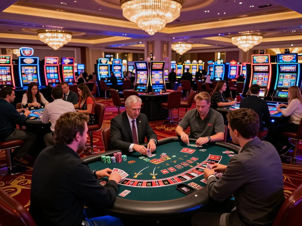 Players enjoying thrilling games at 11win casino, showcasing vibrant atmosphere and gaming options.