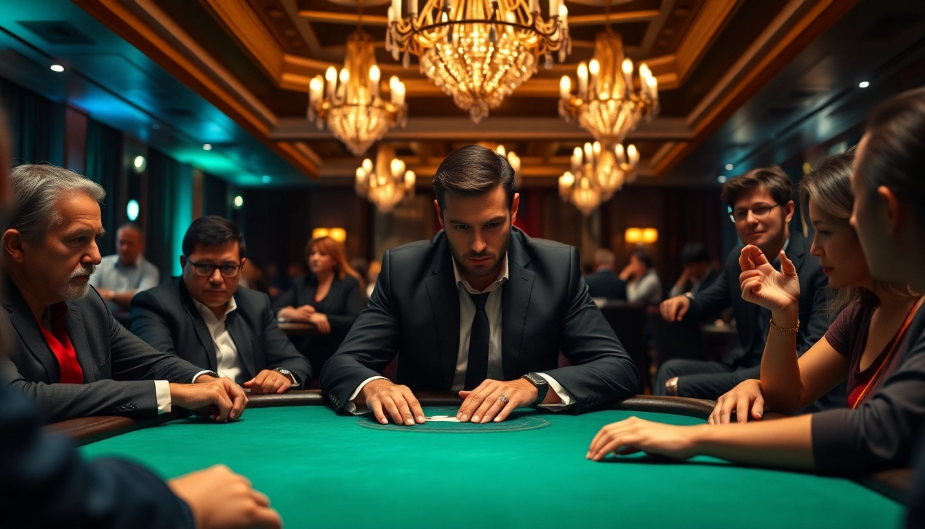 Experience intense moments of uu娱乐 at a luxury casino poker table with players in focus.