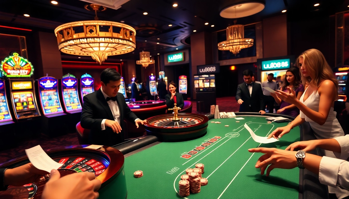 Experience thrilling gambling action at uu88 with elegant casino tables and vibrant slot machines.