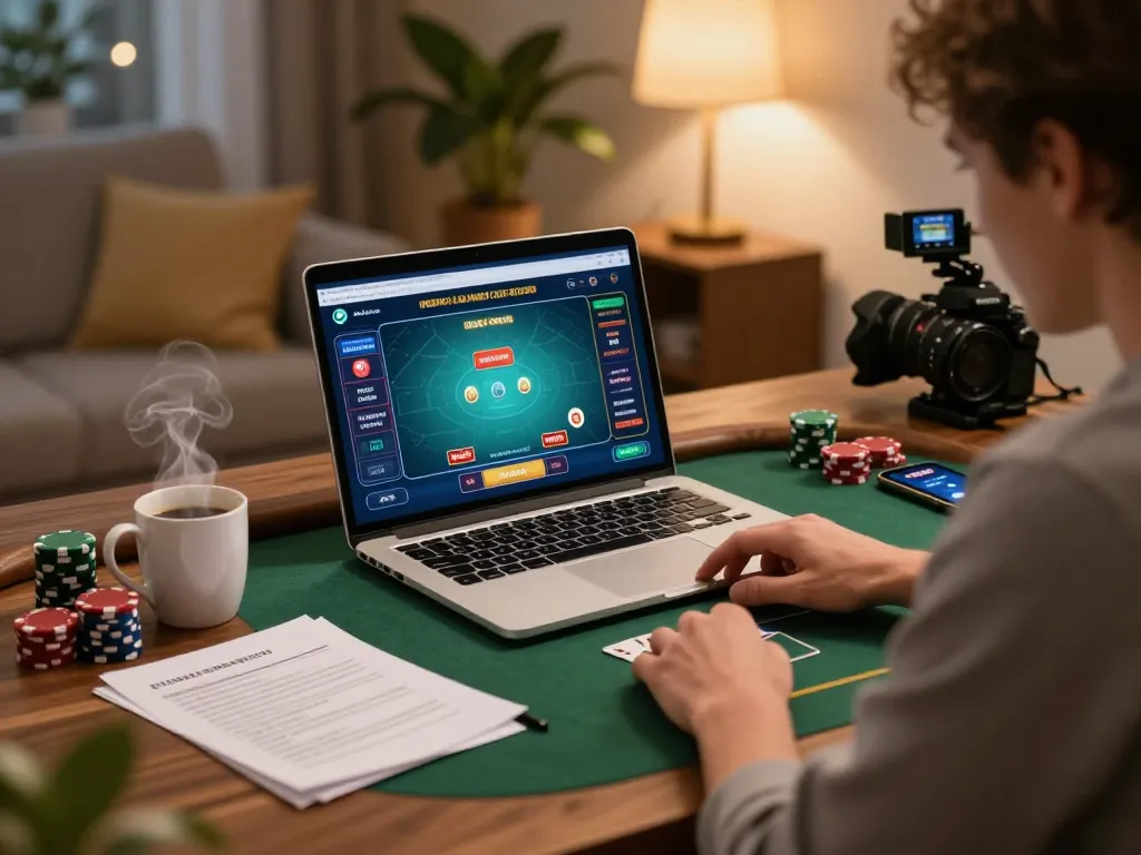 Cucu777 online poker game in progress on a cozy gaming setup, highlighting strategic gameplay.