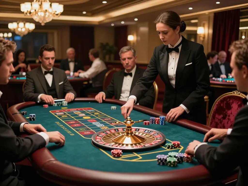 Pemain Bintangmpo sedang merencanakan strategi di meja roulette di kasino mewah