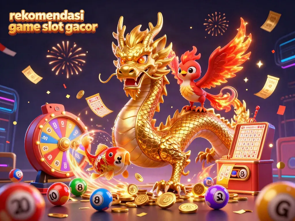 Slot gacor rekomendasi tampil dengan naga emas dan ikan koi melompat di antara koin keberuntungan.