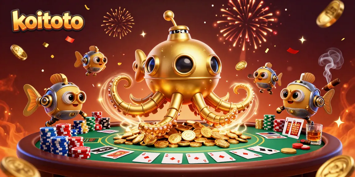 Experience thrilling adventures with koitoto while enjoying poker games amidst a sea of golden coins.