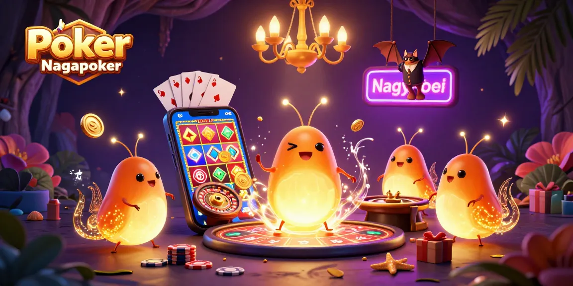 Experience Poker Online Uang Asli Nagapoker with vibrant gaming elements in a animated casino scene.