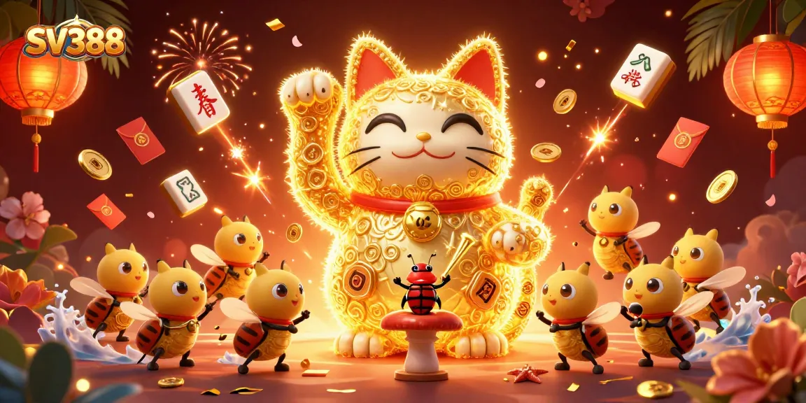 Bet on SV388's lively gaming scene featuring vibrant casino symbols and engaging characters.
