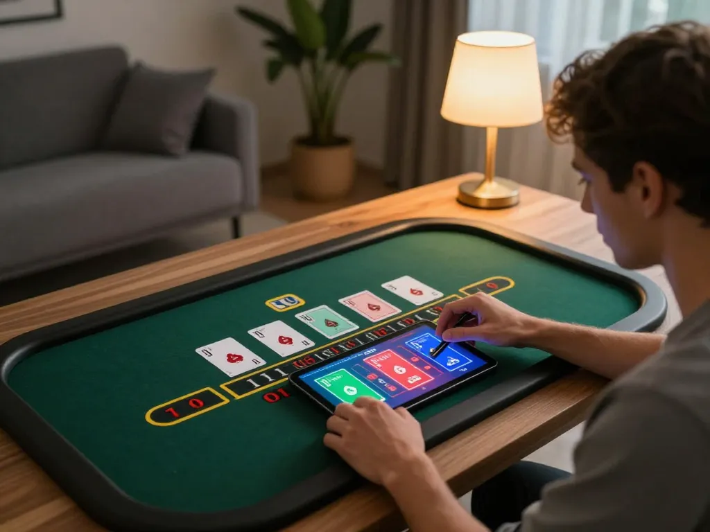 Player enjoying go88 baccarat game on tablet at home, vibrant screen showing live gameplay