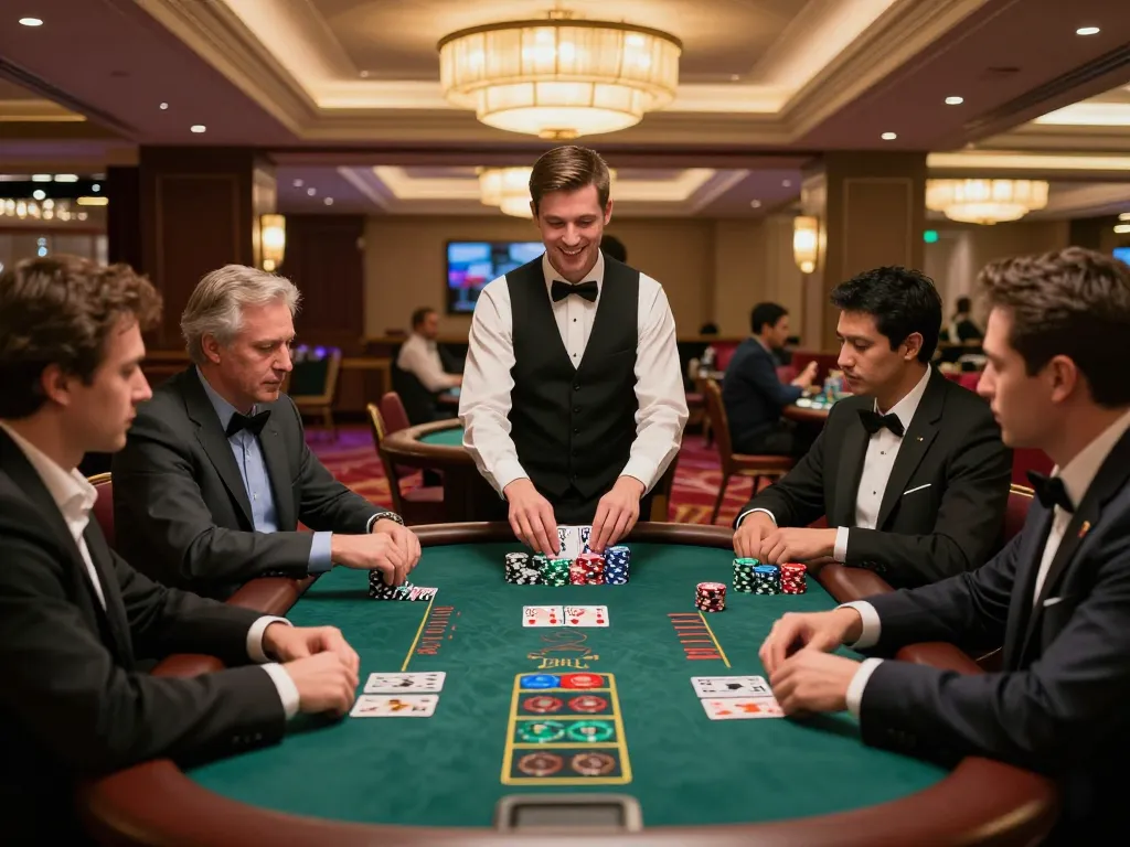 gg88 players engaging in intense blackjack strategy at a luxurious casino table lit with ambient chandeliers