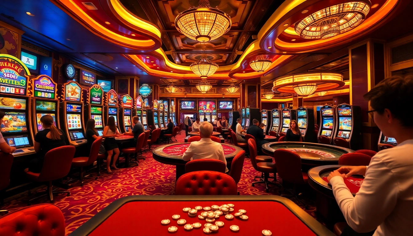 Players enjoying various slot machines in a vibrant casino atmosphere.