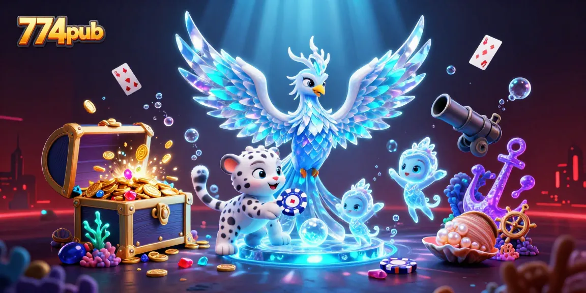 Experience thrilling gaming action at 774pub with vibrant characters and casino elements.