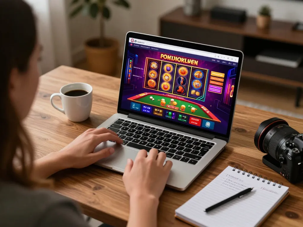 U888 online casino gaming experience showcasing vibrant gameplay on a laptop with strategic notes