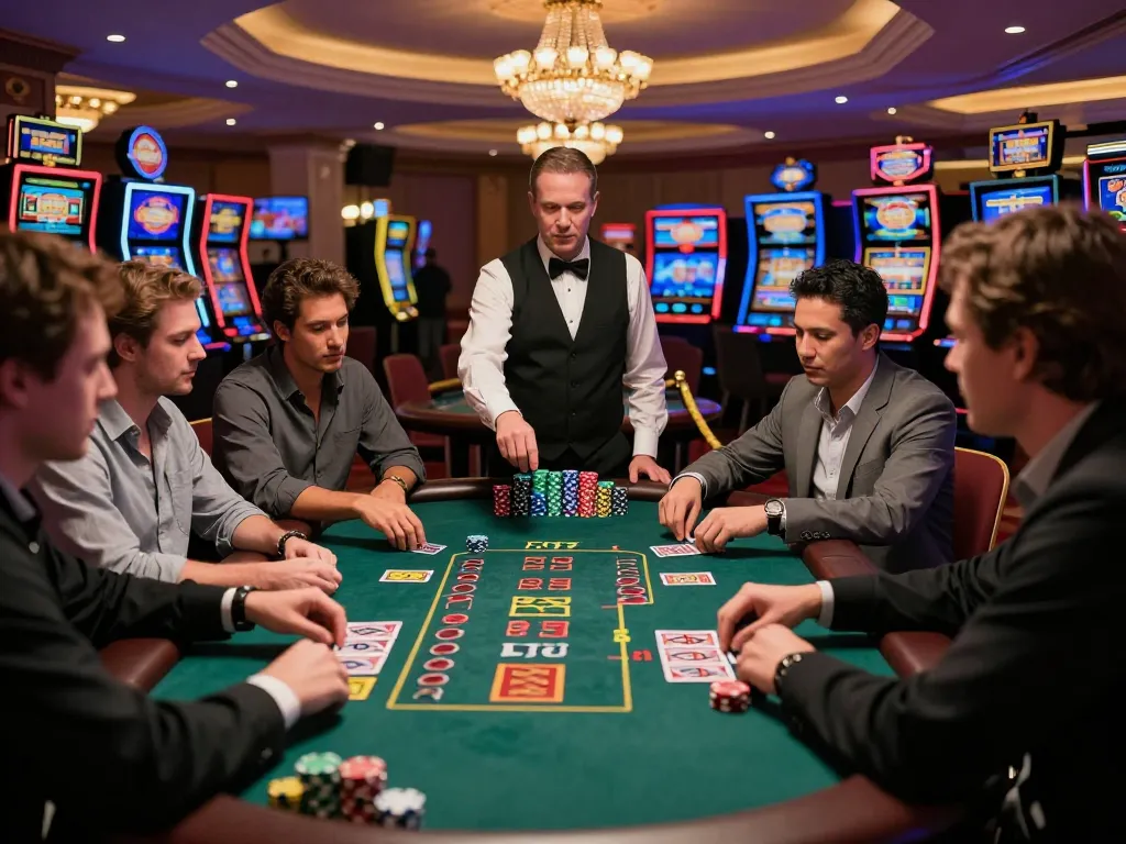 Engage in exciting gameplay at VIC88 đổi thưởng blackjack table with vibrant casino atmosphere.