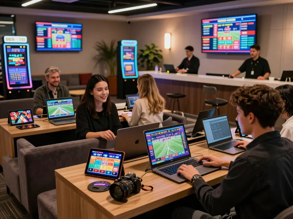 3win players engaging in an interactive online gambling experience with vibrant sports graphics.