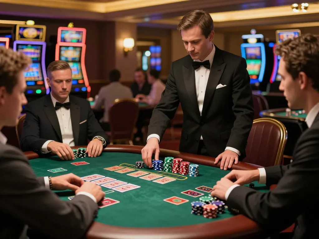 F168 players engaging in intense blackjack betting strategy at a sophisticated casino table.