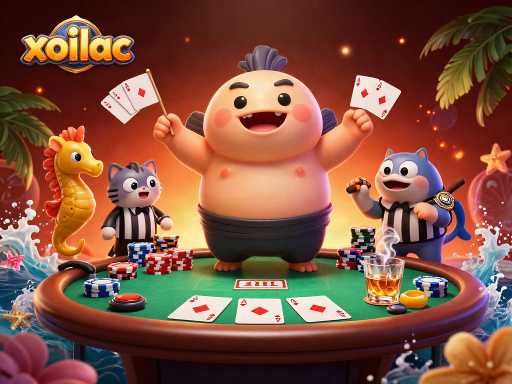 Ván bài casino xoilac với cá nóc khổng lồ và trọng tài cá lóc tại bể bơi dưới nước.