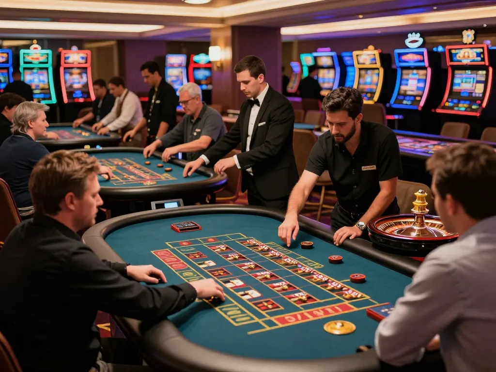 Players engaging in thrilling gameplay at a non UK casino roulette table, showcasing vibrant gaming atmosphere.