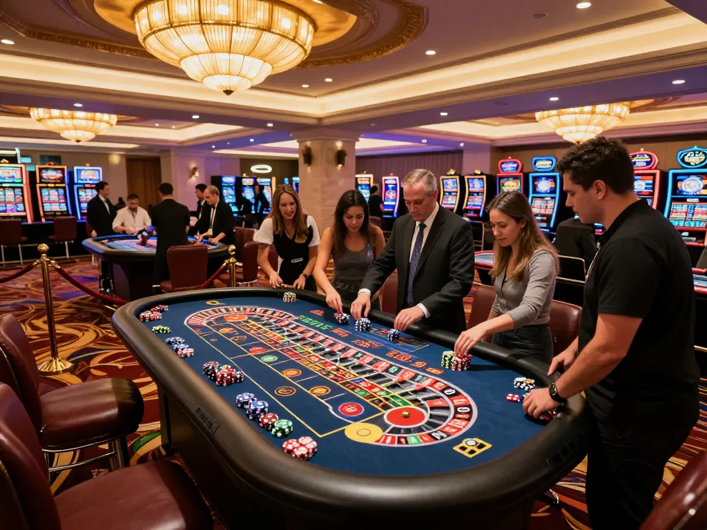 Players at the tg88 roulette table enjoy an engaging gaming experience amid a luxury casino atmosphere.