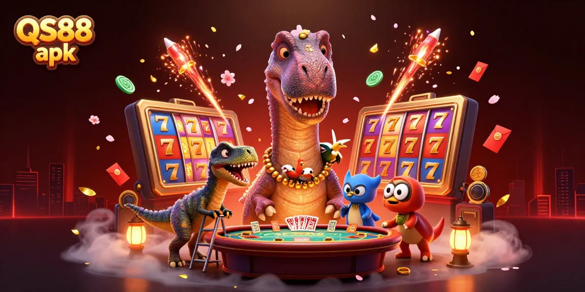 Experience dynamic gaming excitement with QS88 apk in a casino adventure scene.