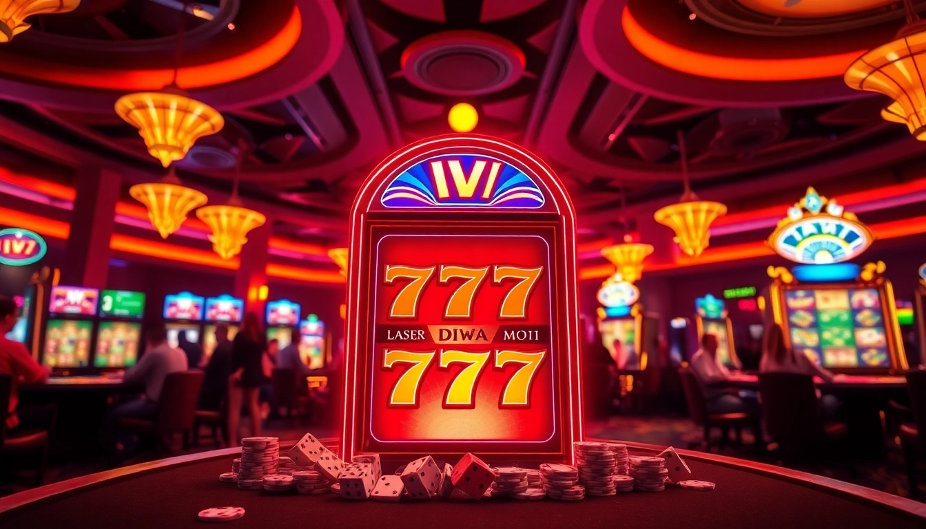 Engaging view of Diwa 777 slot machine surrounded by casino elements like chips and dice.