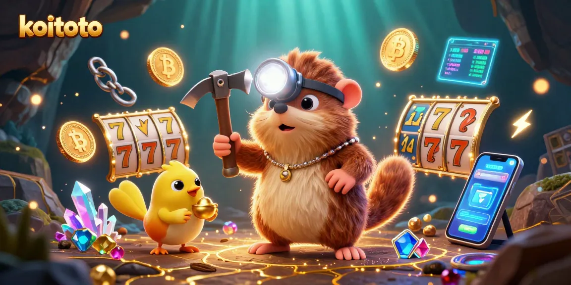 Koitoto showcases an adventurous treasure hunter mining in a vibrant casino-themed cave filled with riches and dynamic gaming elements.