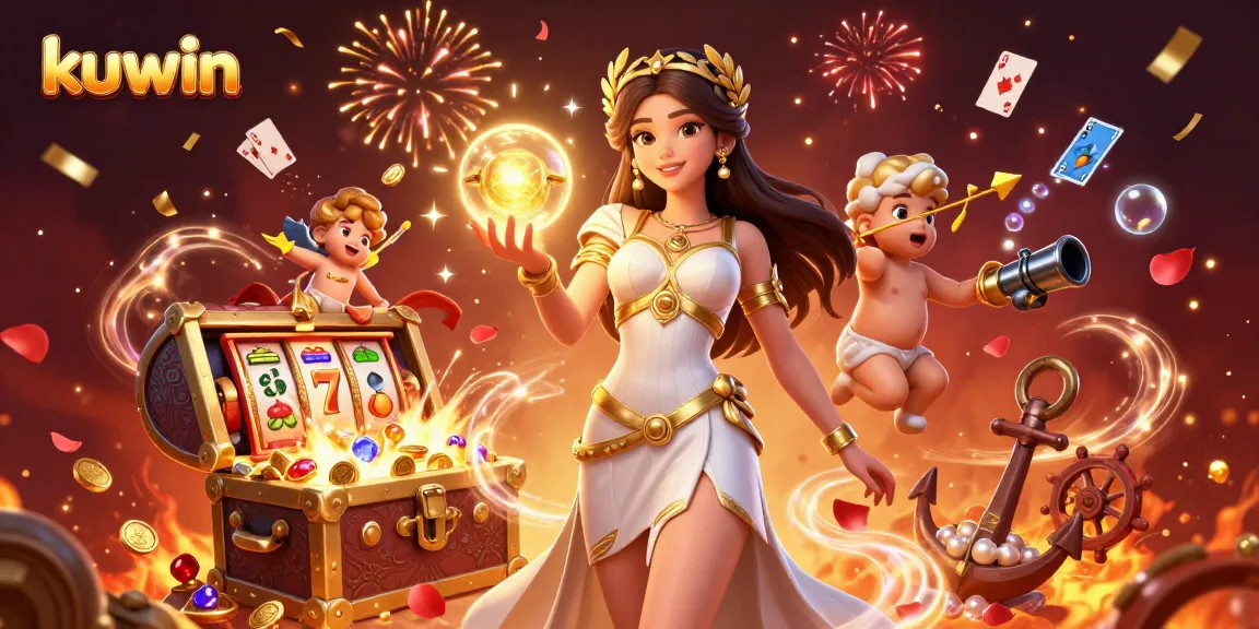 Kuwin enhances your betting experience with dynamic slots and 3D cherubs celebrating wins.