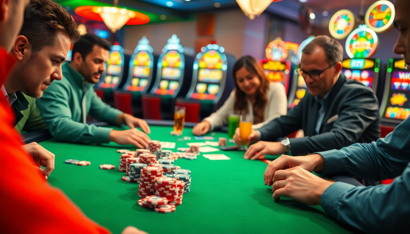 Experience the thrill of uvip娱乐 at a bustling casino poker table with vibrant colors and competitive spirit.