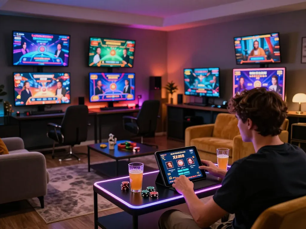 Xo88 player engaged in online gameplay at home with vibrant tablet display and gaming accessories