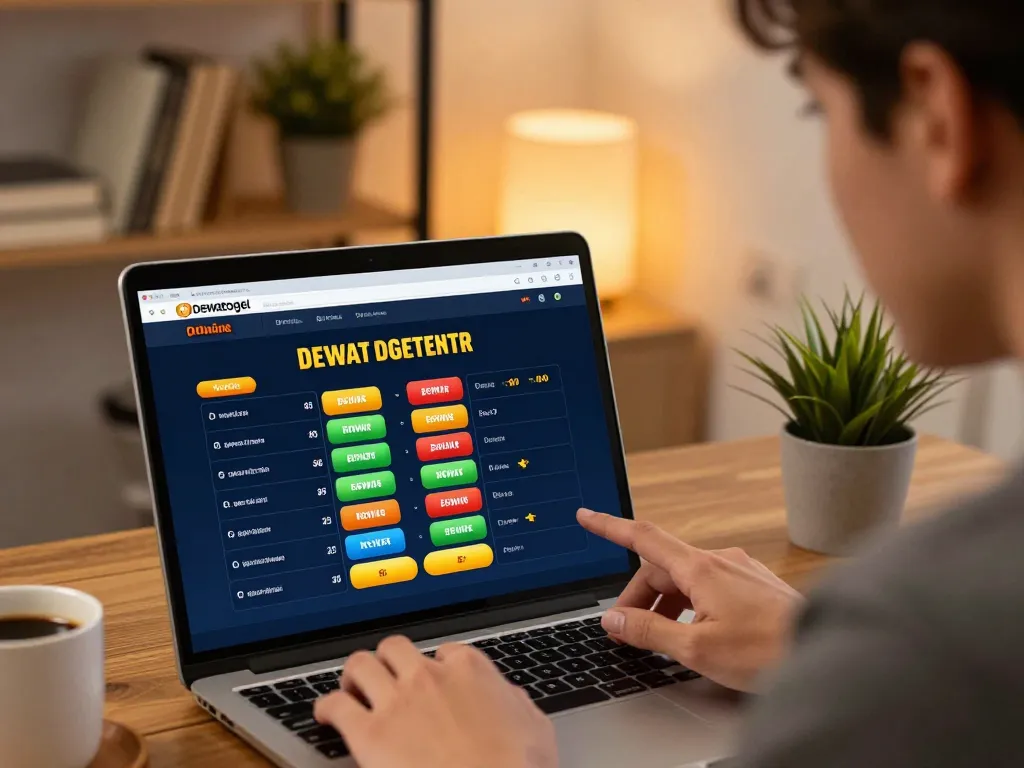 Dewatogel Online user strategically engaging in betting with laptop at home.