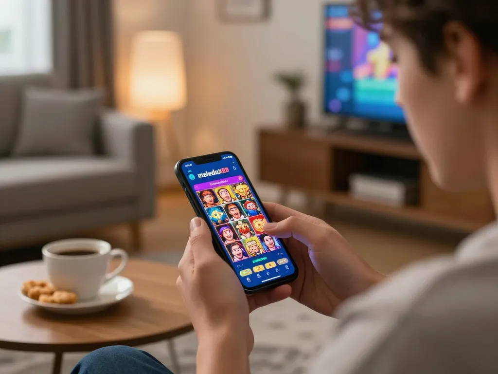 Pemain menikmati aplikasi game mobile meledak88 di ruang tamu yang nyaman, fokus pada strategi menang.