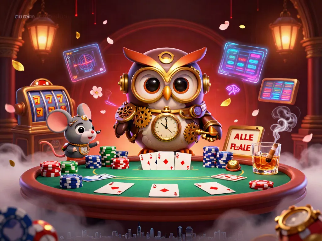 Mengunjungi situs slot gacor RAJA168 dengan tema kasino, owl time-traveler, dan elemen unik lainnya.
