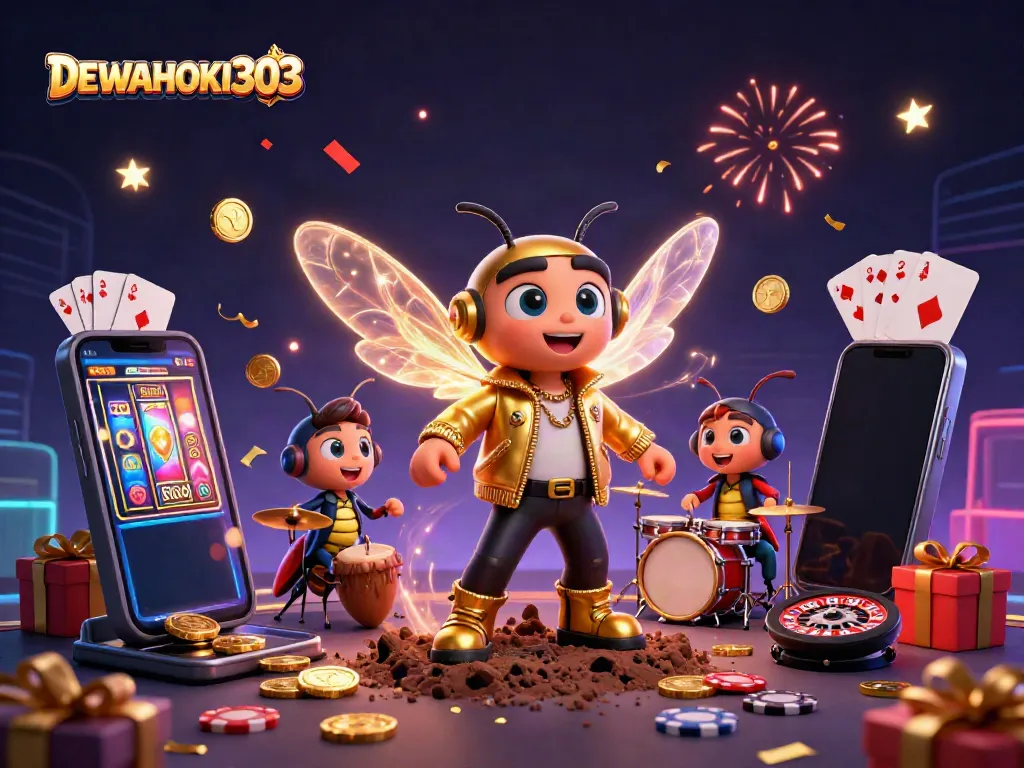 DEWAHOKI303 menyajikan permainan slot yang meriah dengan sosok karakter berenergi di latar belakang