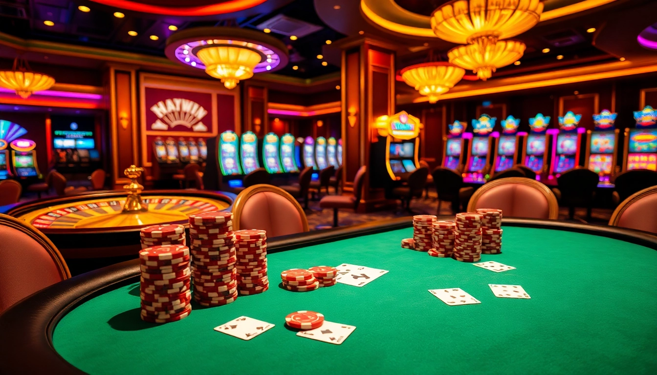 Players celebrating their wins at a luxurious HAYWIN casino, featuring poker tables and excited atmosphere.
