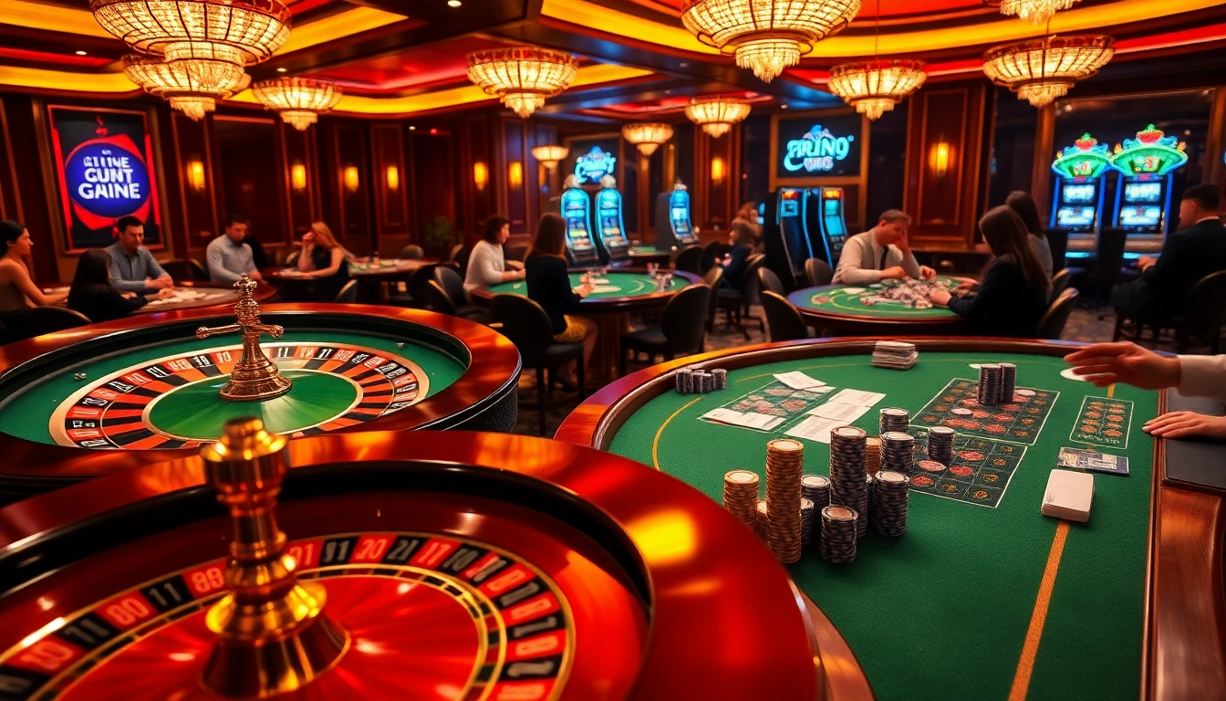 Exciting casino scene with a focus on kèo nhà cái and players at poker tables.