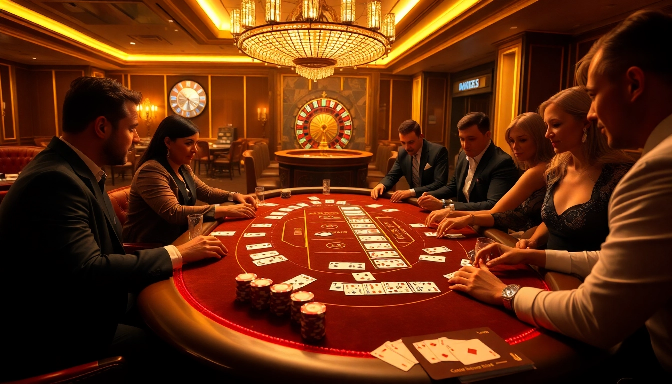 Players enjoying a thrilling blackjack game at XX88's luxurious casino.