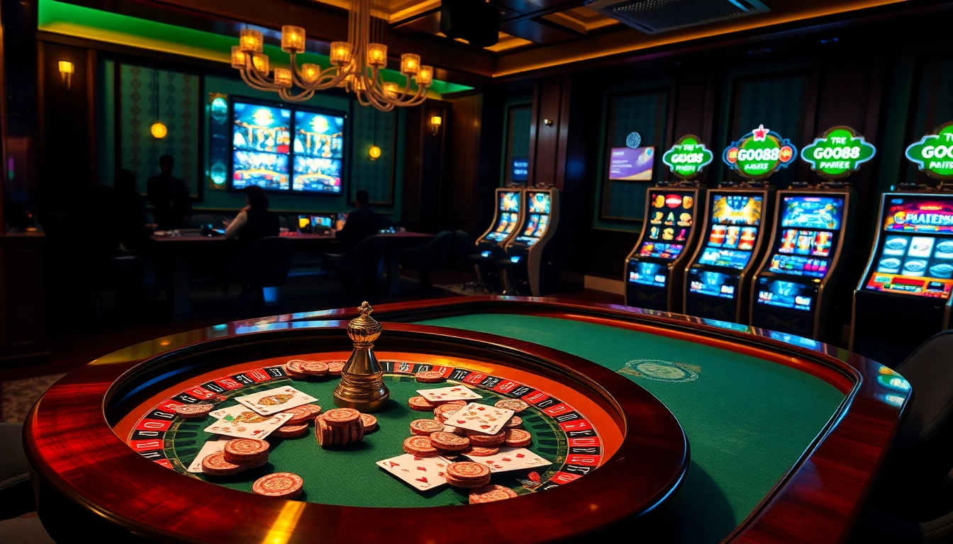 Betting excitement at a stylish poker table showcasing good88's luxury gaming environment.