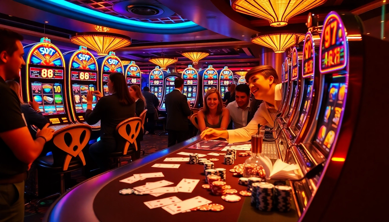 Excited player winning at slot 88 machines in a vibrant casino setting.