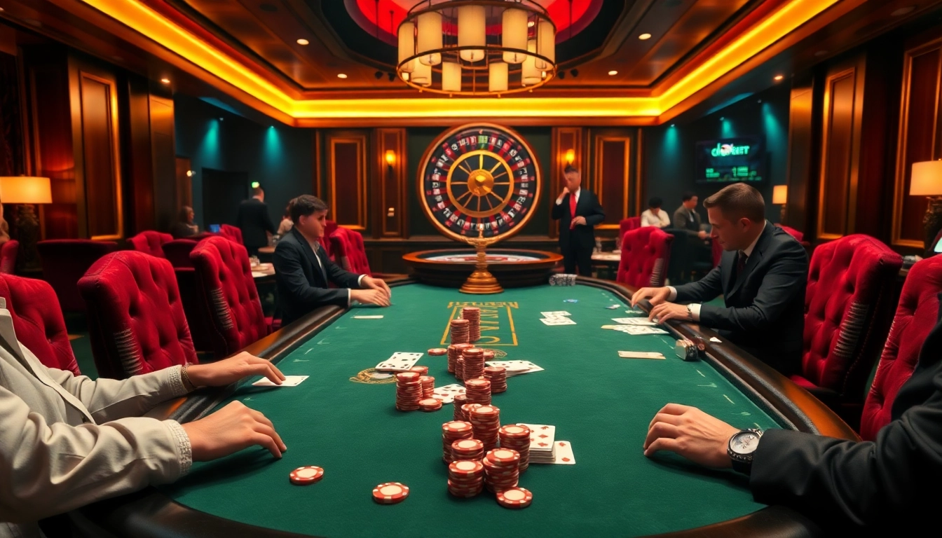 A thrilling poker game scene at https://da88.bot/ showcasing vibrant chips and enhanced betting excitement.