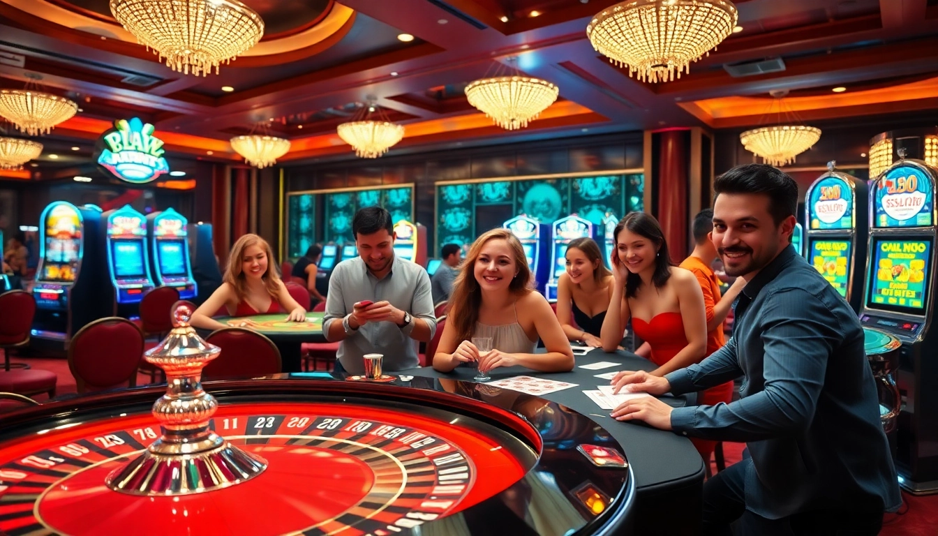 Exciting casino gaming scene featuring vibrant roulette and slot machines at https://okwinbiz.com/.