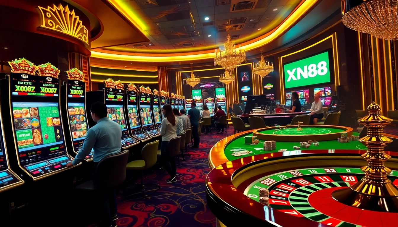 Experience thrilling gameplay with the xn88 app, featuring dynamic slot machines and vibrant casino decor.