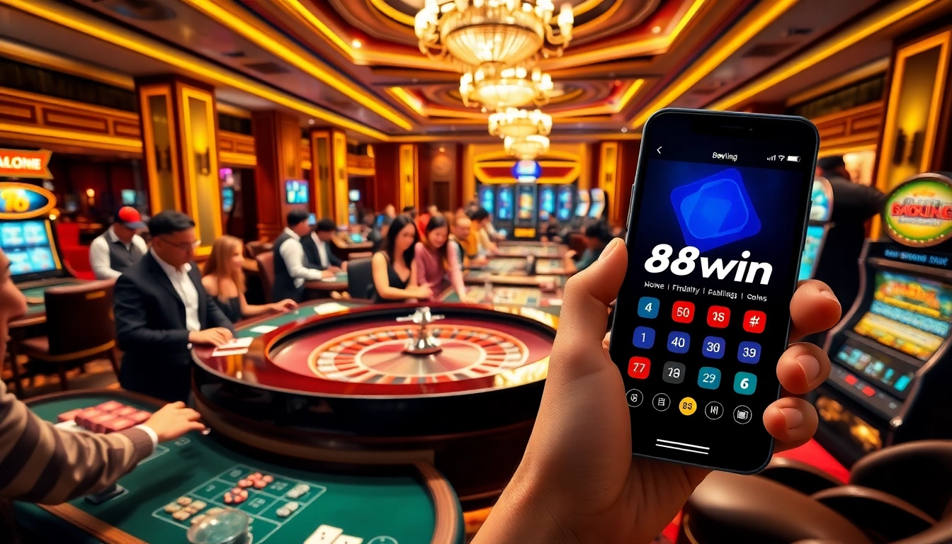 Experience thrilling gaming action with the 68win app on your mobile device, surrounded by high-stakes casino excitement.
