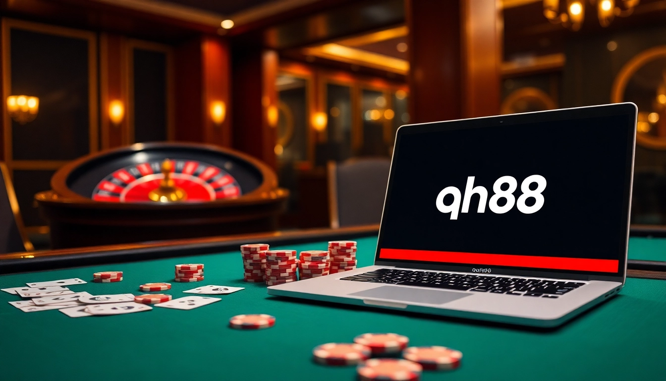 Playing cards and chips on a casino table highlighting the excitement of qh88 online gambling.