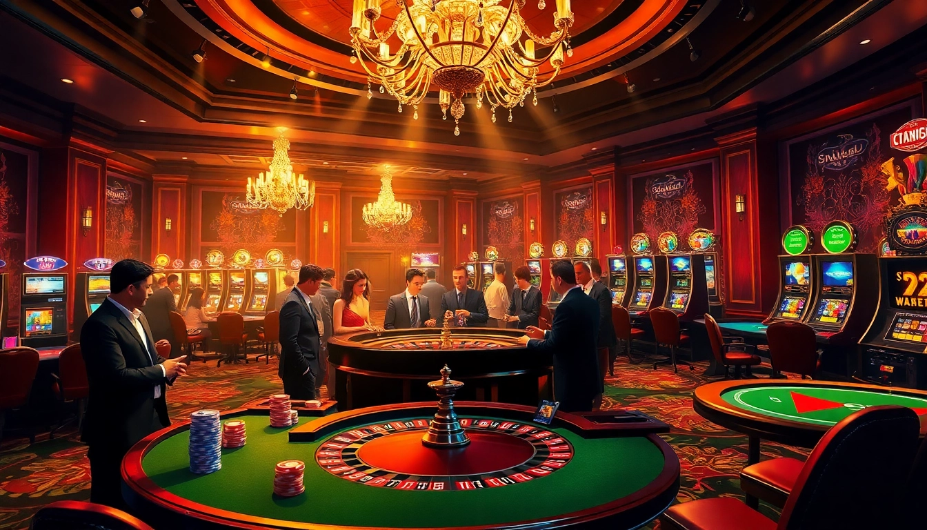 The hidden wiki showcases a vibrant casino scene with gamblers at roulette tables and slot machines.