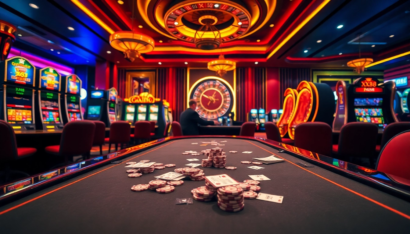 Engaging with thrilling slots and poker at XX88 casino, showcasing excitement and luxury.