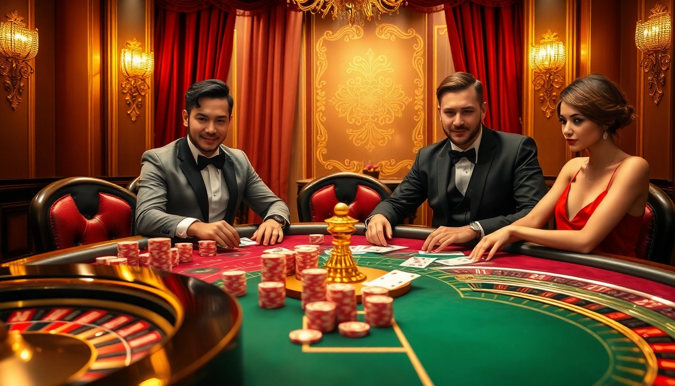 IWIN68 players engaging in an upscale poker game at a luxurious casino table