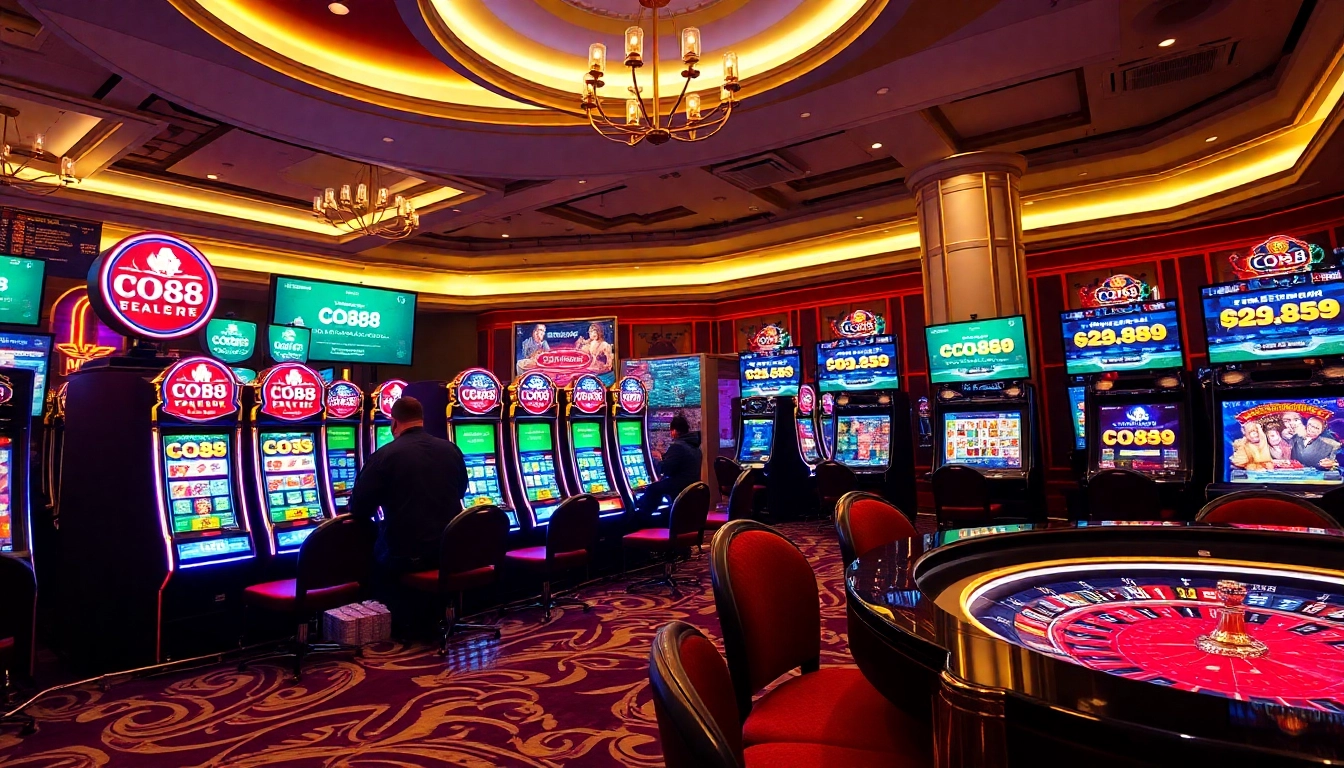 Exciting slot gaming scene at CO88, showcasing vibrant machines and thrilling player engagement.