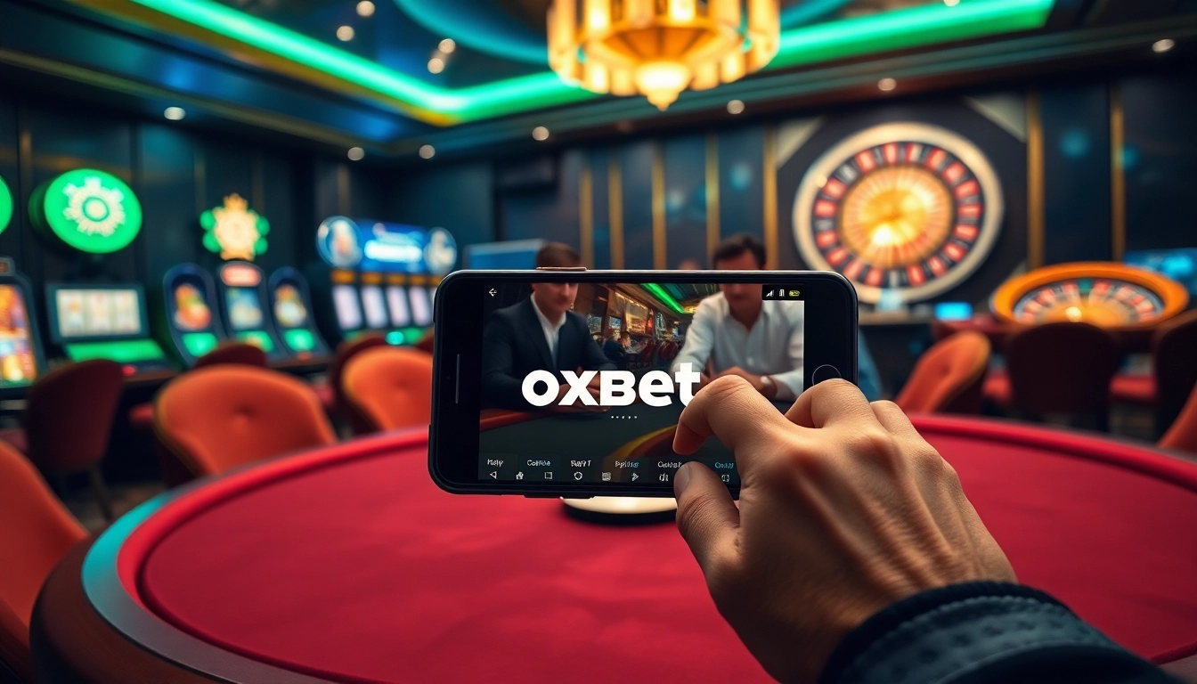 Experience the excitement of the oxbet app in a luxurious casino setting with engaged players and vibrant games.