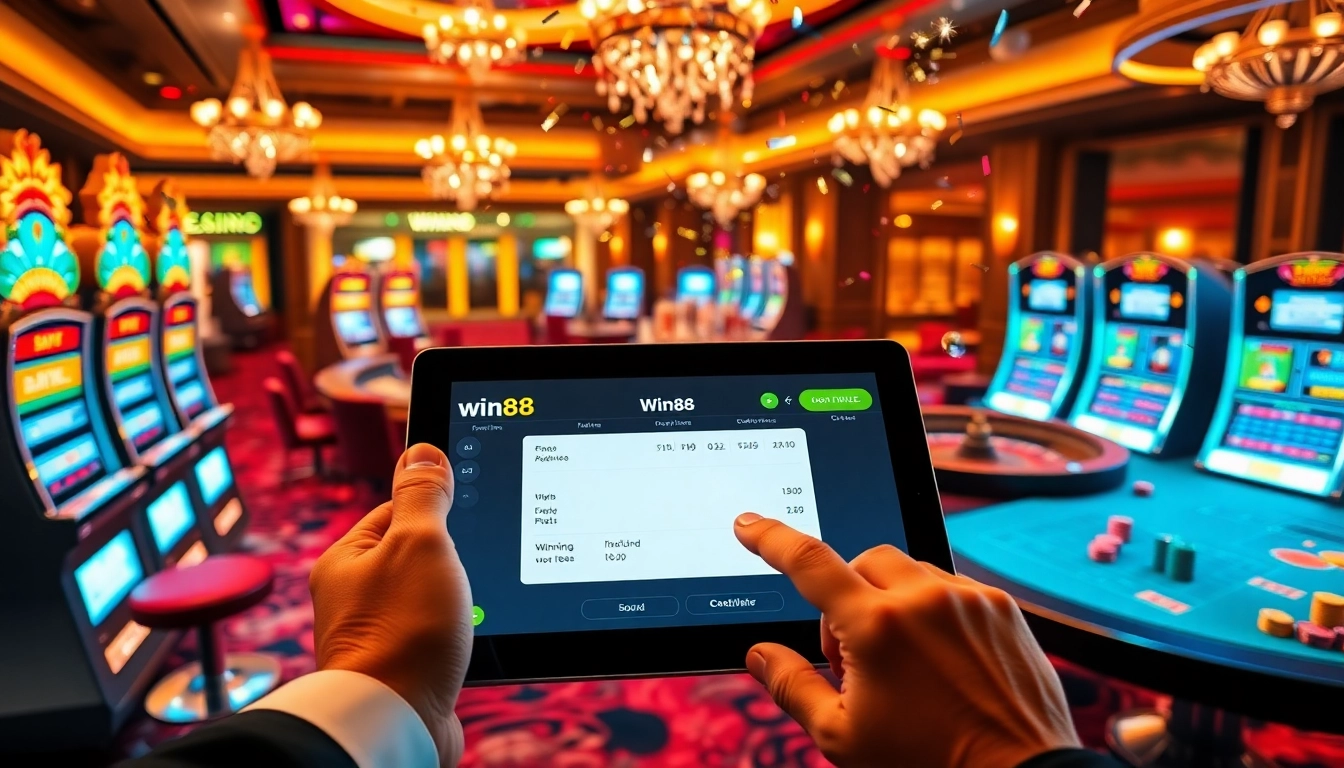 Experience the thrill of win88 with engaging online gambling visuals and vibrant casino elements.