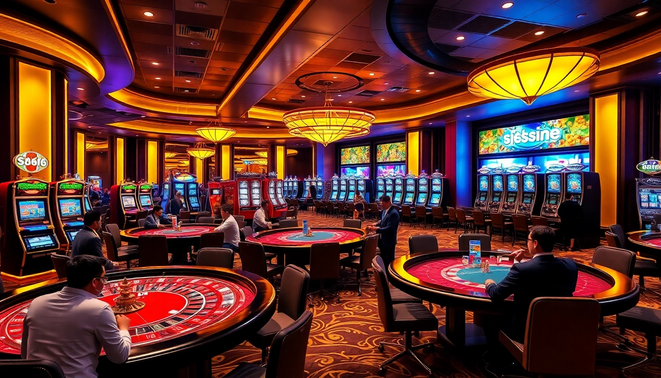 Players enjoying a thrilling gaming experience at s666 casino with poker and roulette tables.