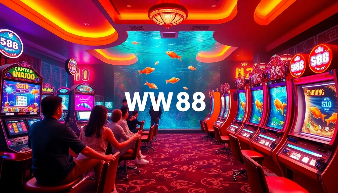 Exciting WW88 gaming scene featuring vibrant baccarat and fish shooting games.